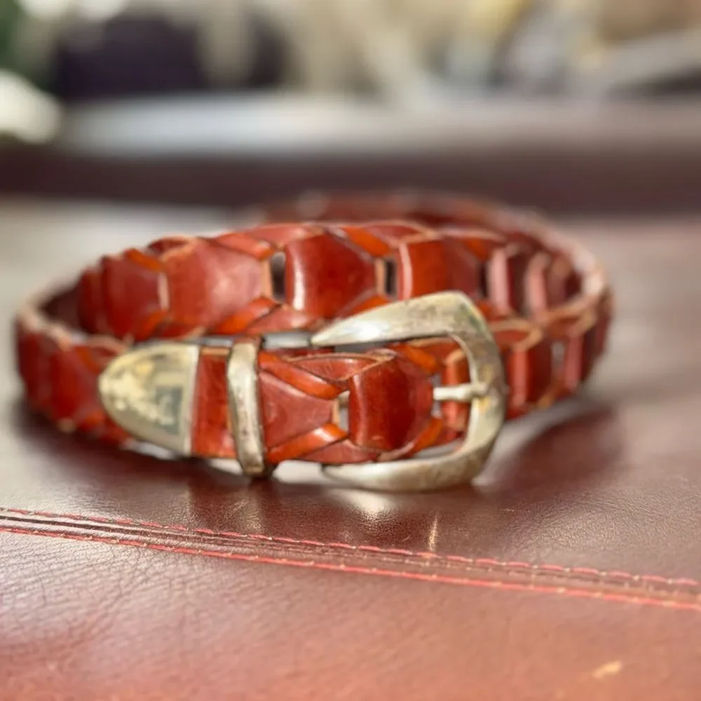 Braided Leather Belt with Silver Buckle fasten any point